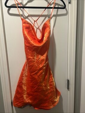 Orange Satin Cowl Neck Mini Dress with Delicate Straps